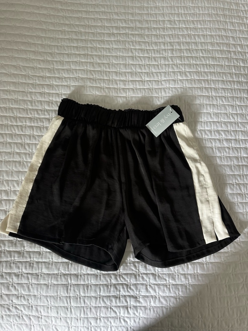 Tyche Black Silky Dress Shorts with White Side Stripes